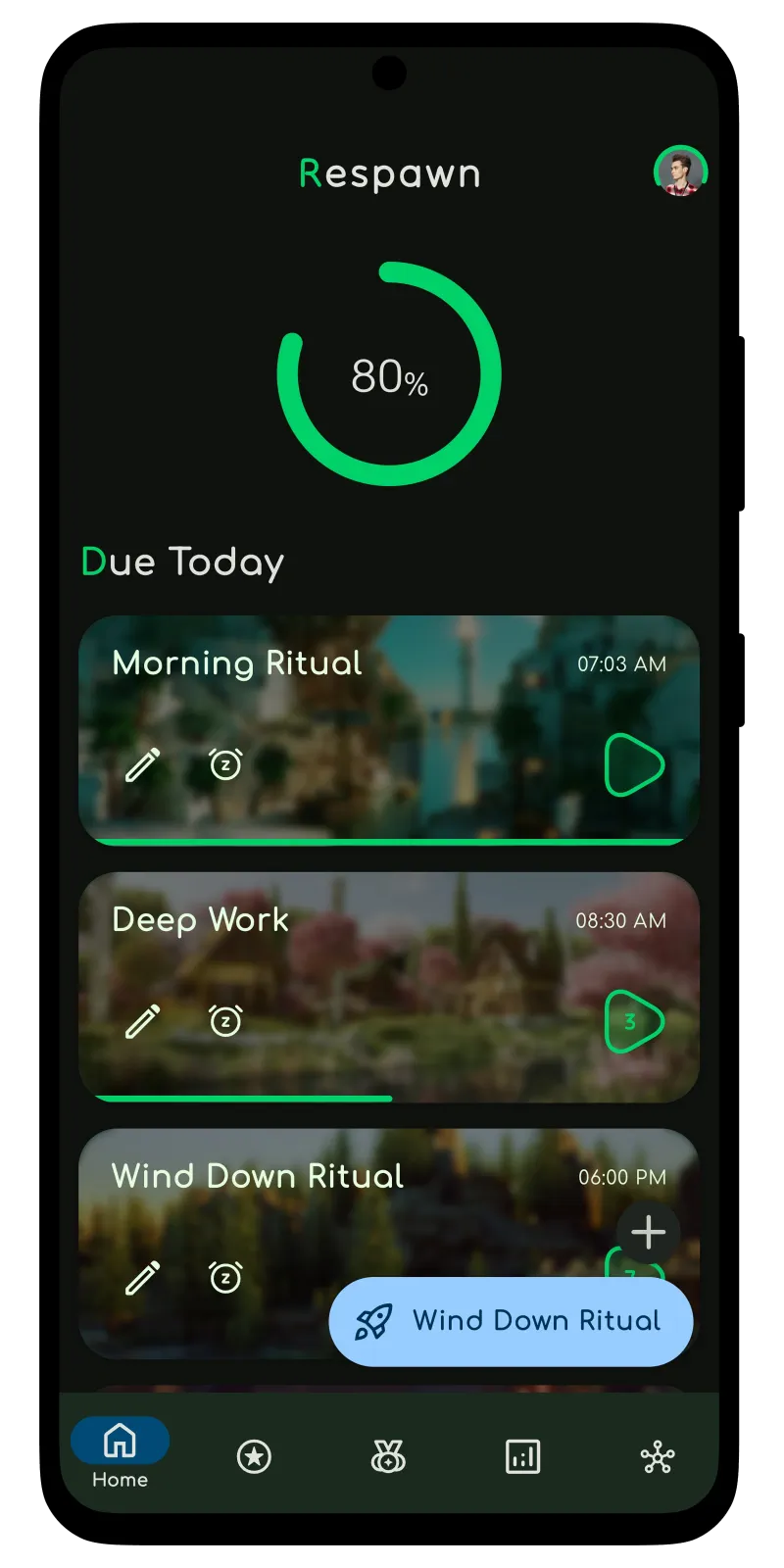 A mobile app showing a list of healthy routines