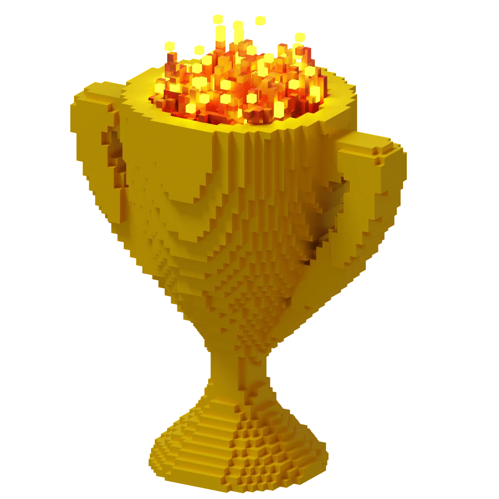 Pixelated trophy on fire image